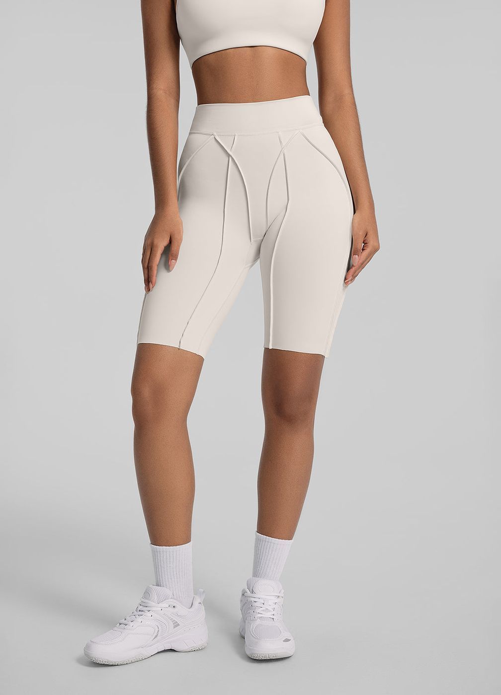 Contour Stitch Bike Shorts in Ivory, front view