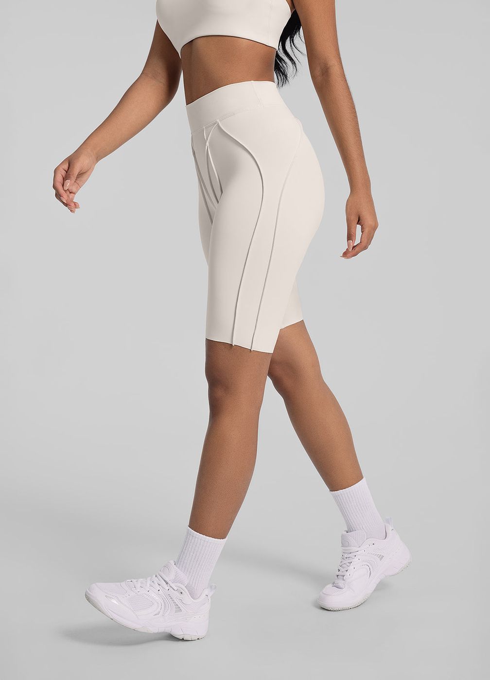 Contour Stitch Bike Shorts in Ivory, second view