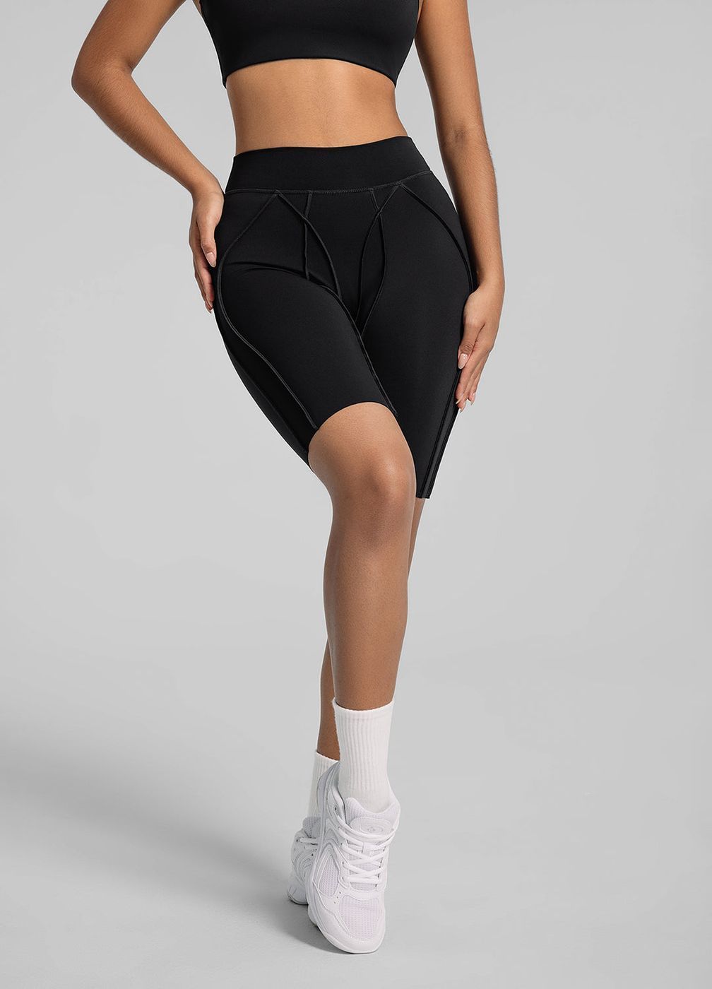 Contour Stitch Bike Shorts in Black, front view