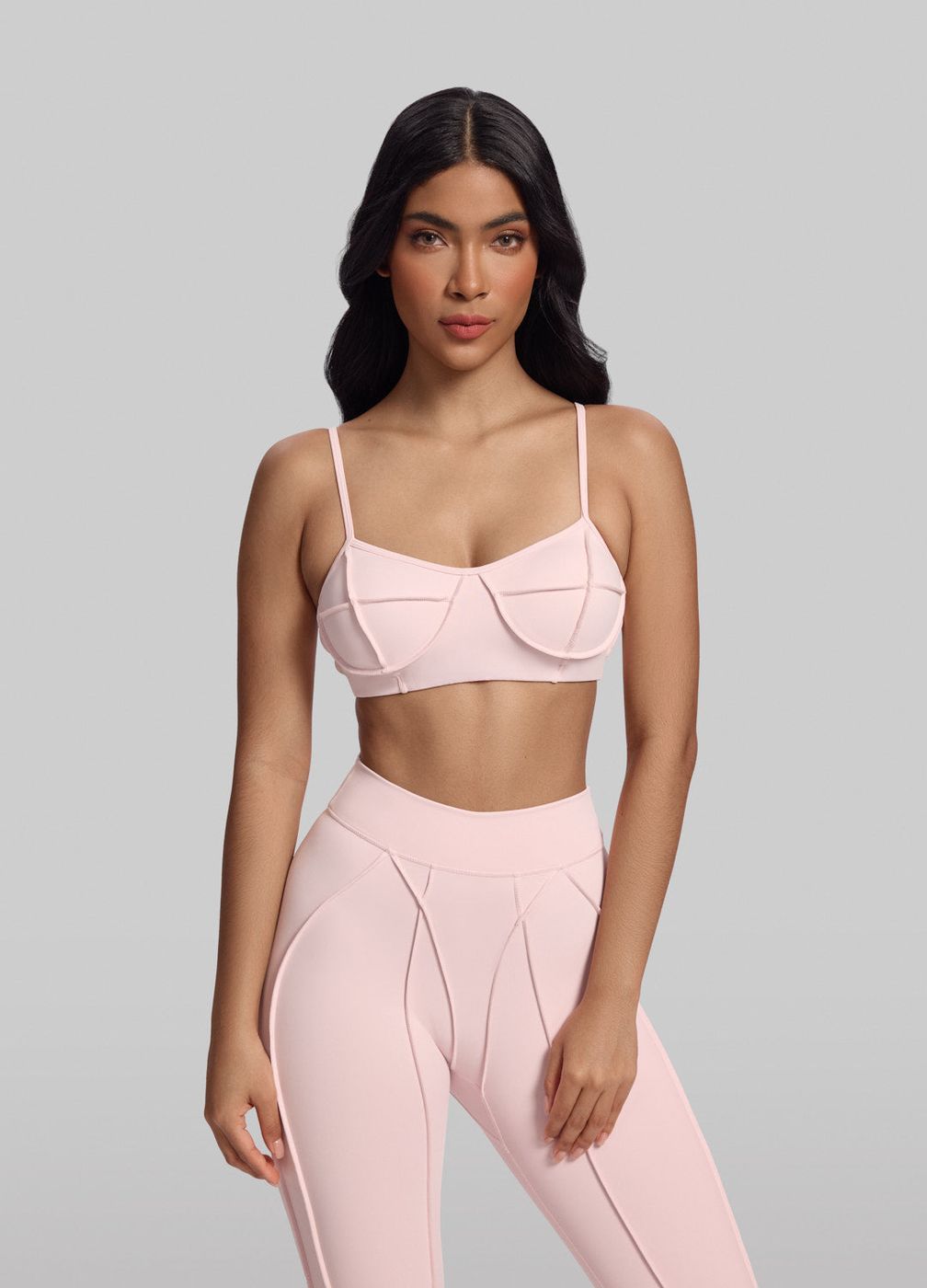 Contour Stitch Bralette in Ballet Pink, front view