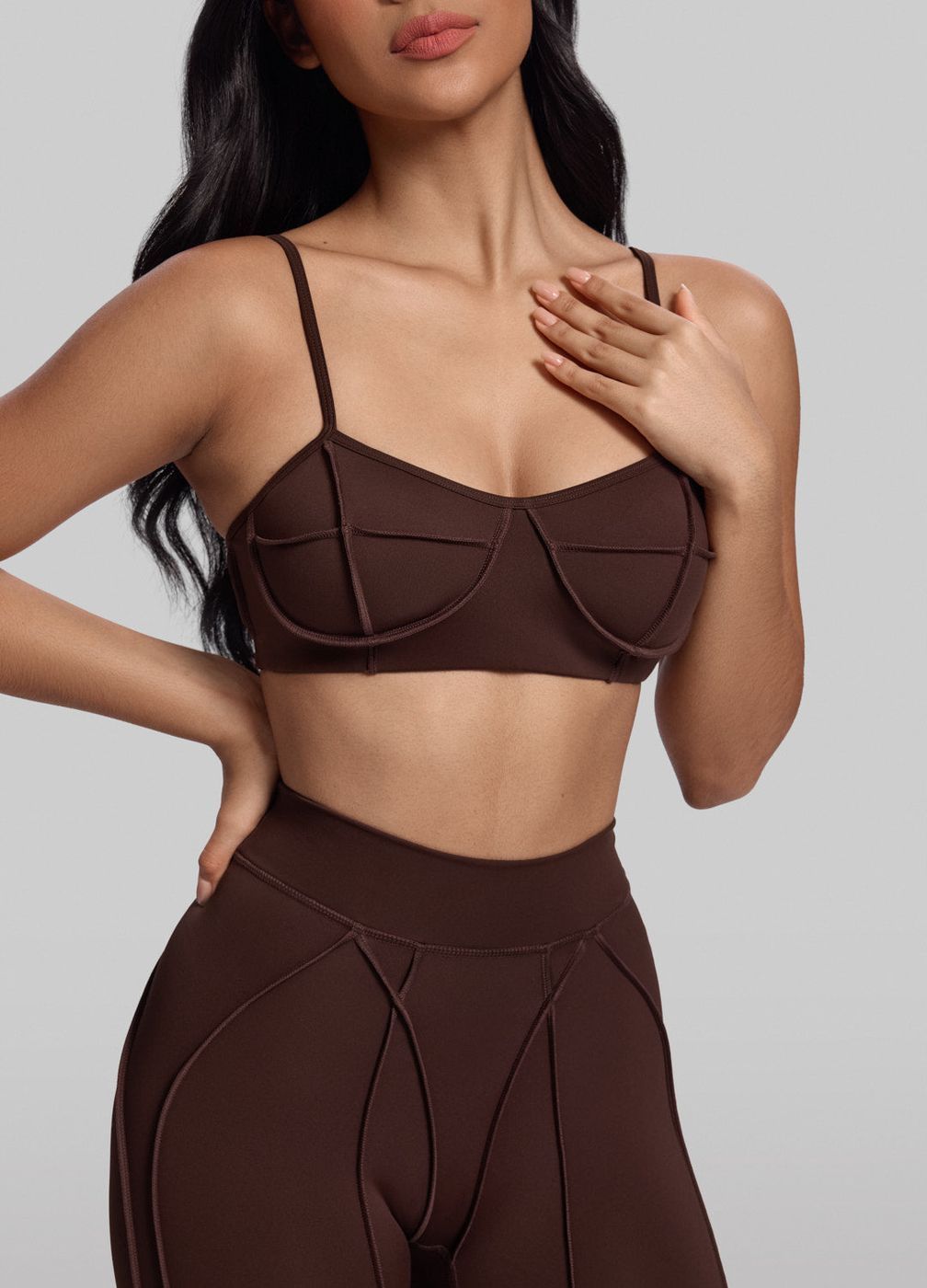 Contour Stitch Bralette in Chocolate, front view
