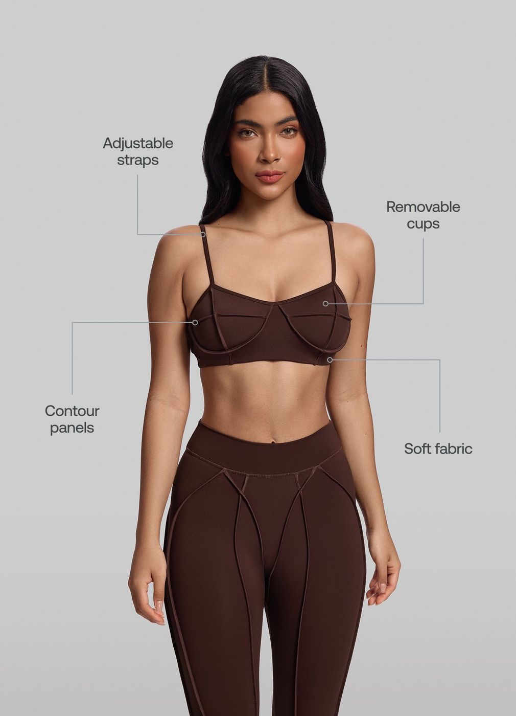 Contour Stitch Bralette in Chocolate, second view