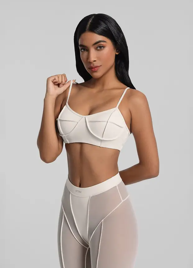 Contour Stitch Bralette in Ivory, front view