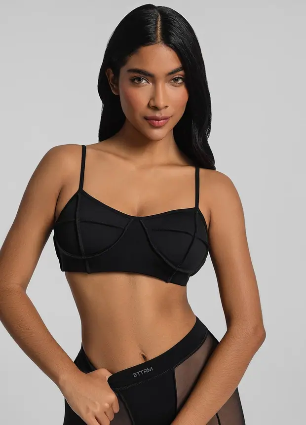 Contour Stitch Bralette in Black, front view