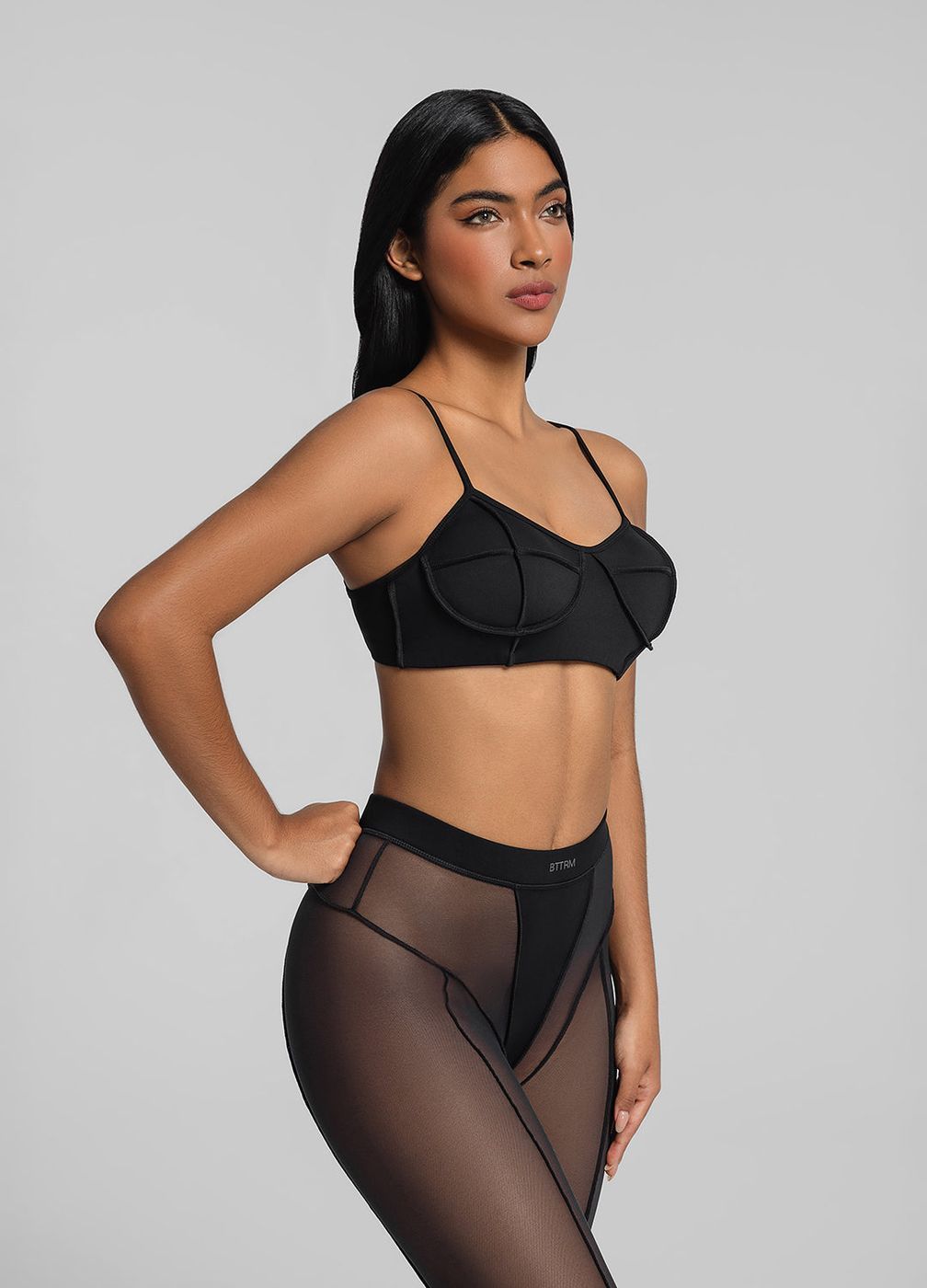 Contour Stitch Bralette in Black, detail