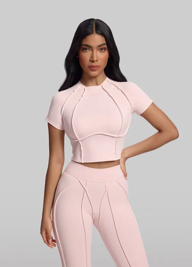 Contour Stitch Crop Top in Ballet Pink, front view
