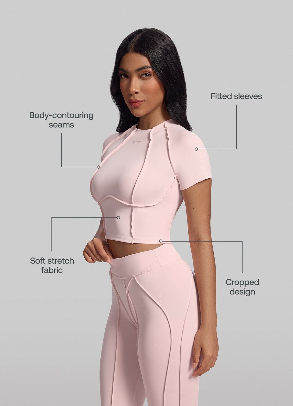 Contour Stitch Crop Top in Ballet Pink, second view