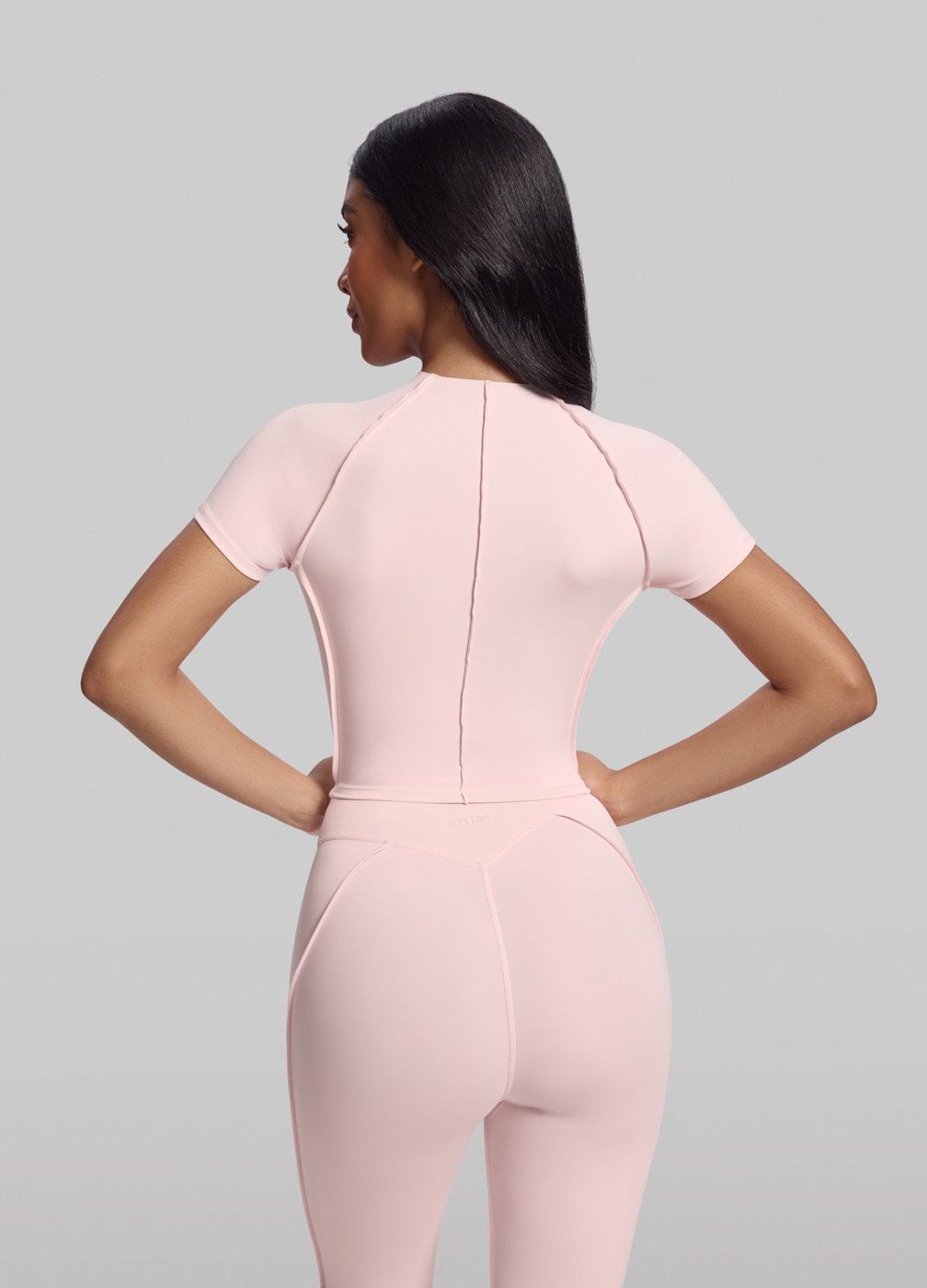 Contour Stitch Crop Top in Ballet Pink, detail