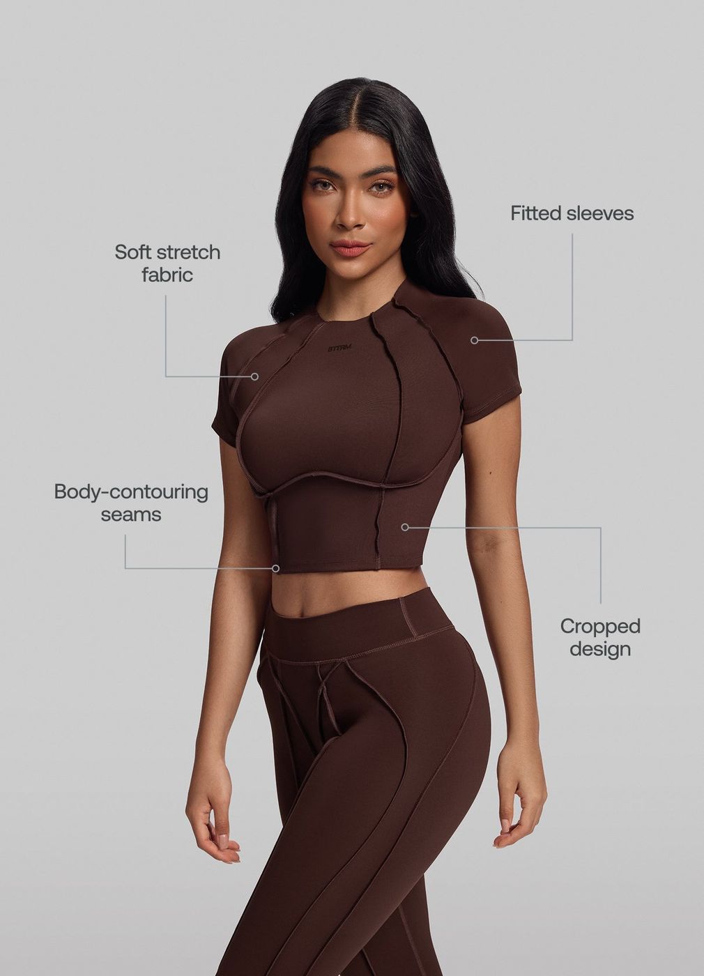 Contour Stitch Crop Top in Chocolate, second view