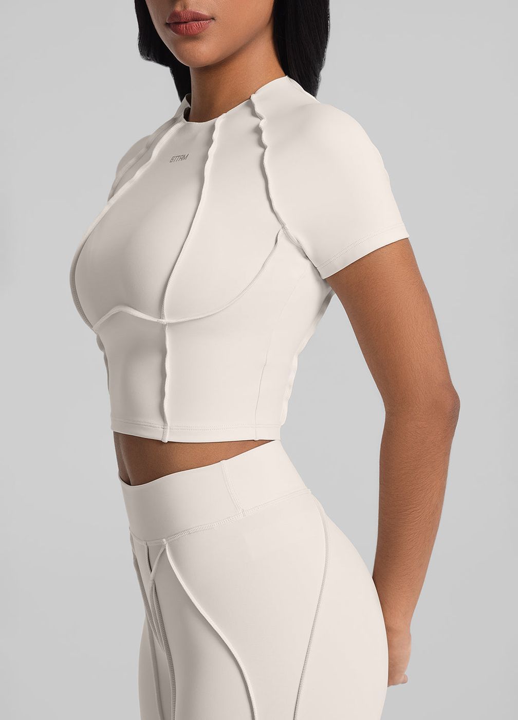 Contour Stitch Crop Top in Ivory, detail