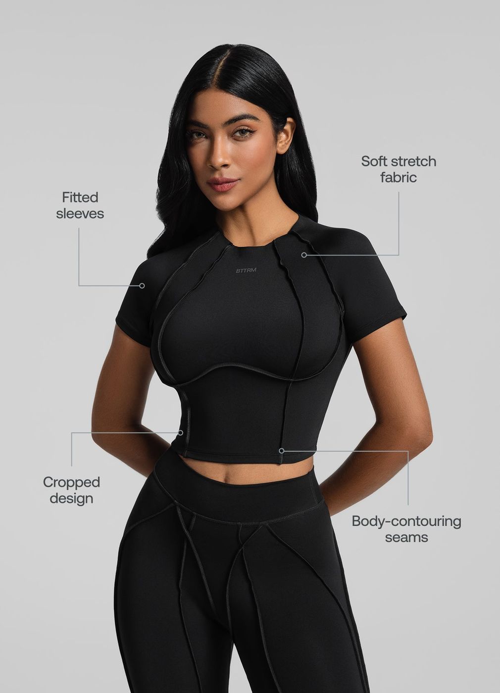 Contour Stitch Crop Top in Black, second view