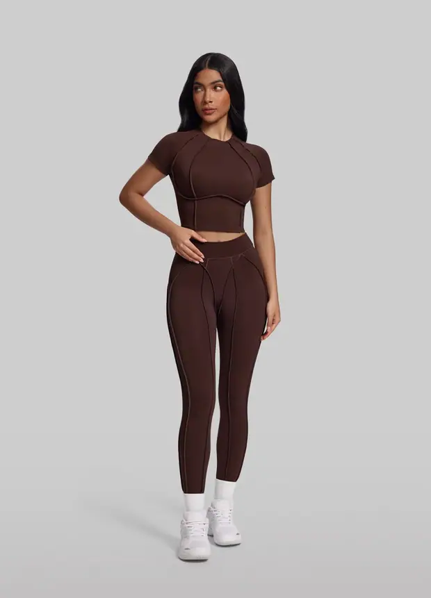 Contour Stitch Leggings in Chocolate, front view