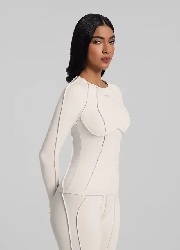 Contour Stitch Long Sleeve Top in Ivory, second view