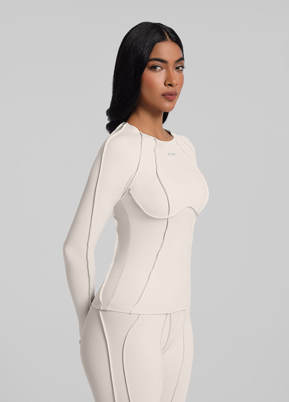 Contour Stitch Long Sleeve Top in Ivory, second view