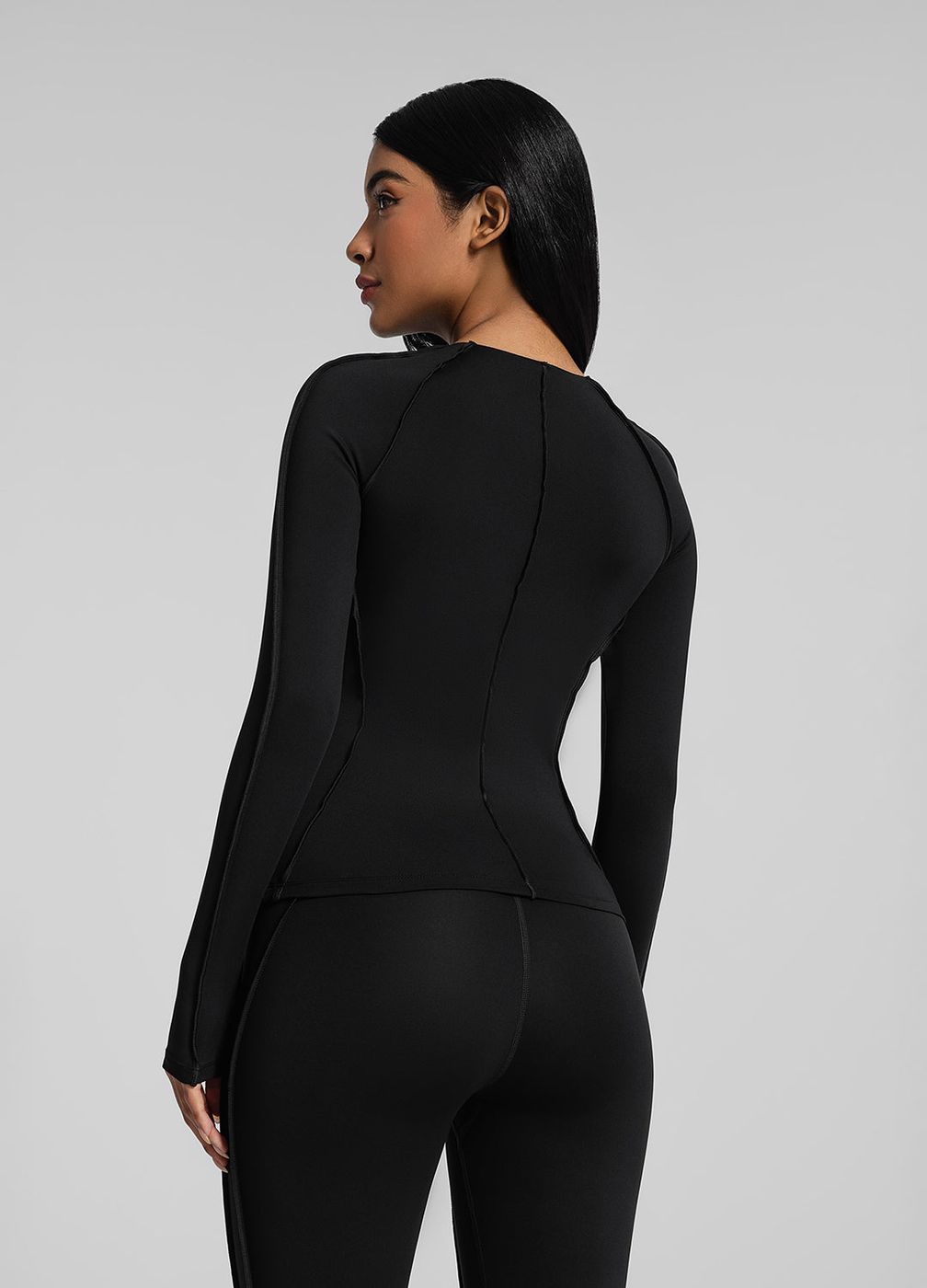 Contour Stitch Long Sleeve Top in Black, detail