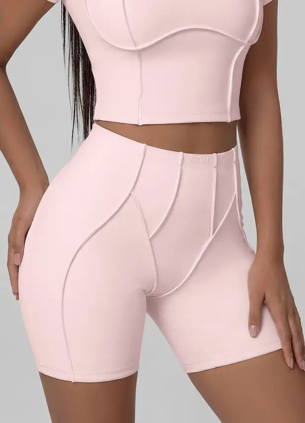 Contour Stitch Micro Shorts in Ballet Pink, front view