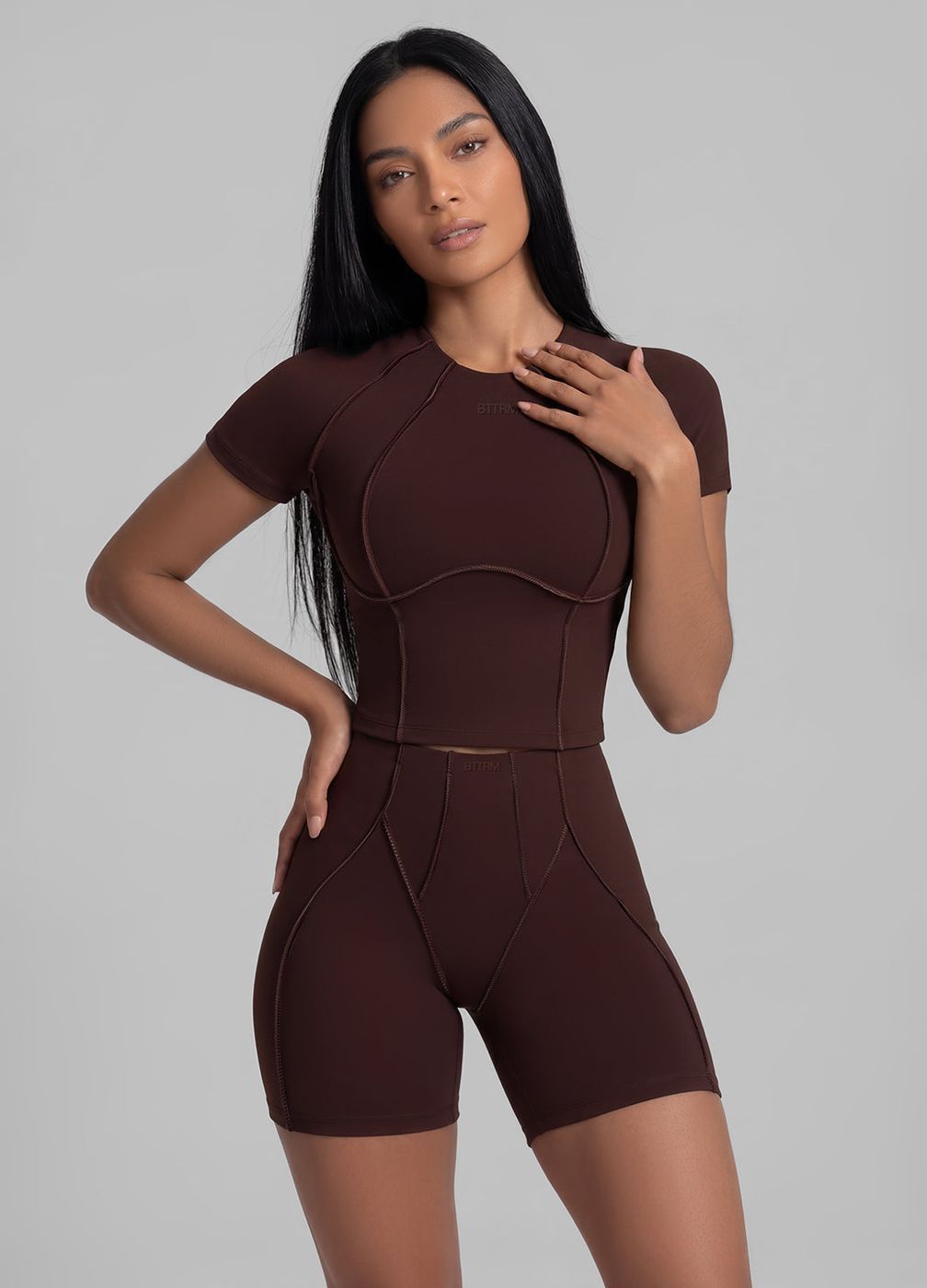 Contour Stitch Micro Shorts in Chocolate, second view