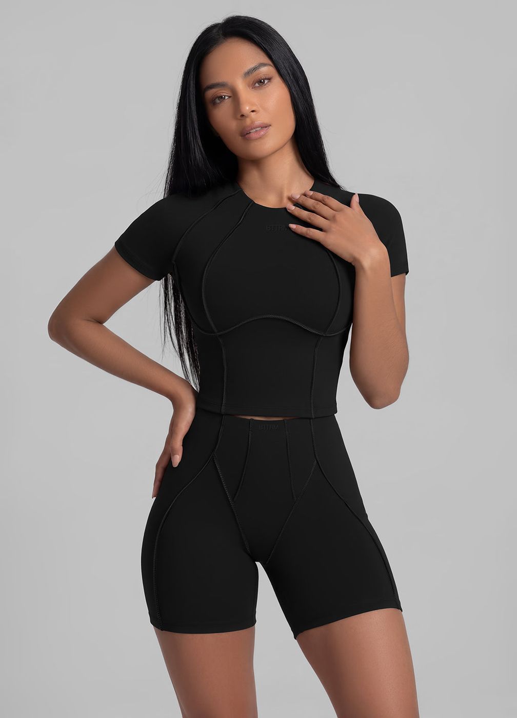 Contour Stitch Micro Shorts in Black, second view