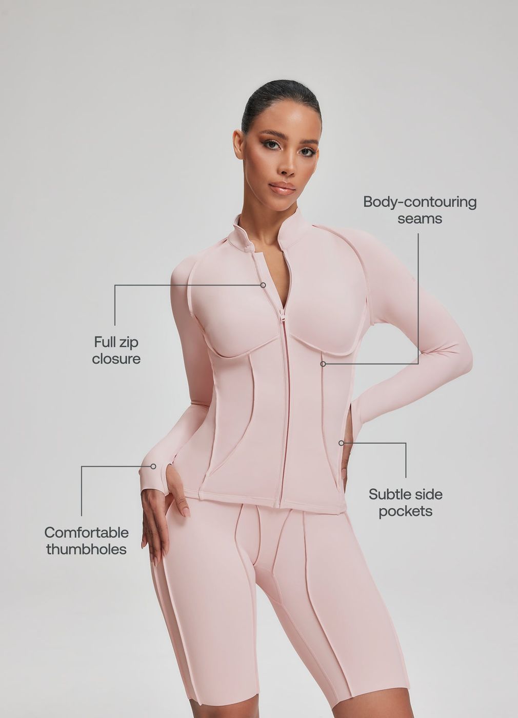 Contour Zip-up Long Sleeve Top in Ballet Pink, second view