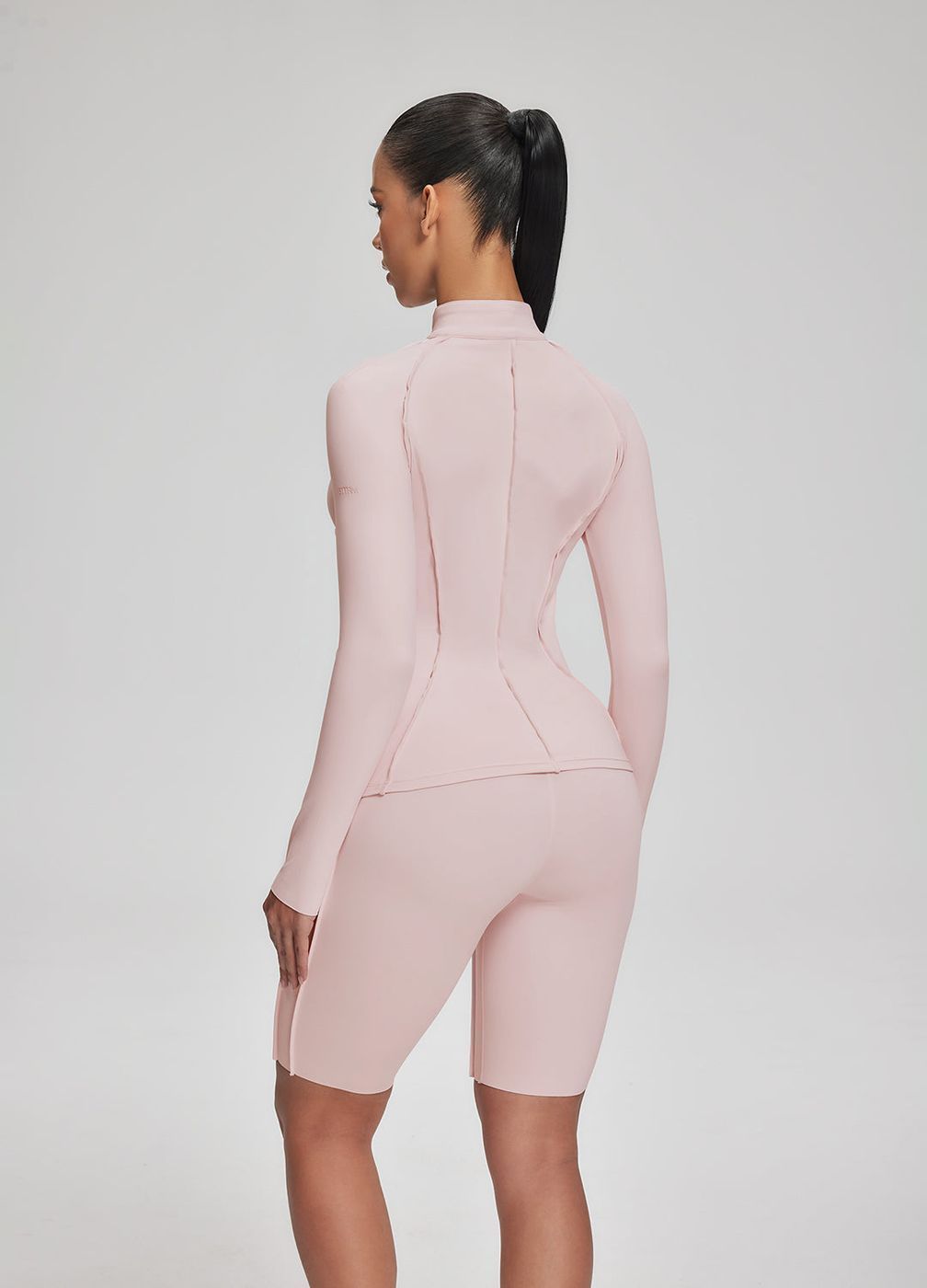 Contour Zip-up Long Sleeve Top in Ballet Pink, detail