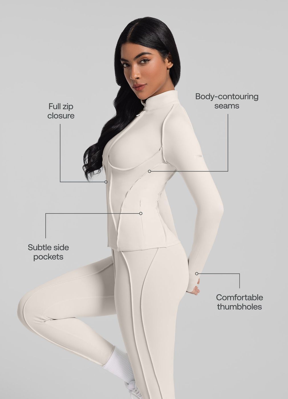 Contour Zip-up Long Sleeve Top in Ivory, second view