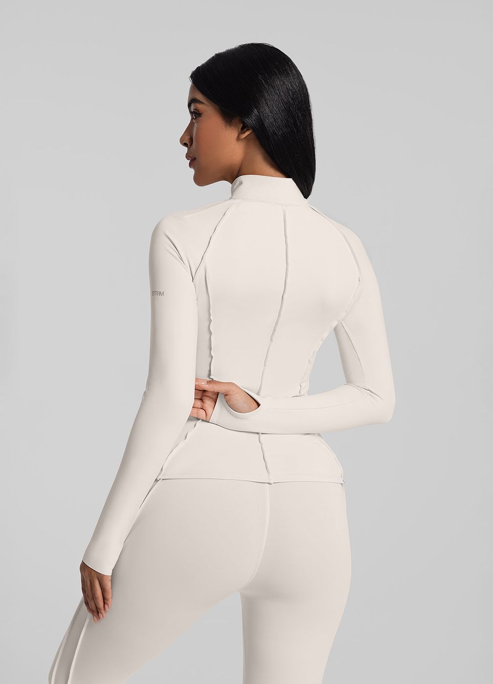Contour Zip-up Long Sleeve Top in Ivory, detail
