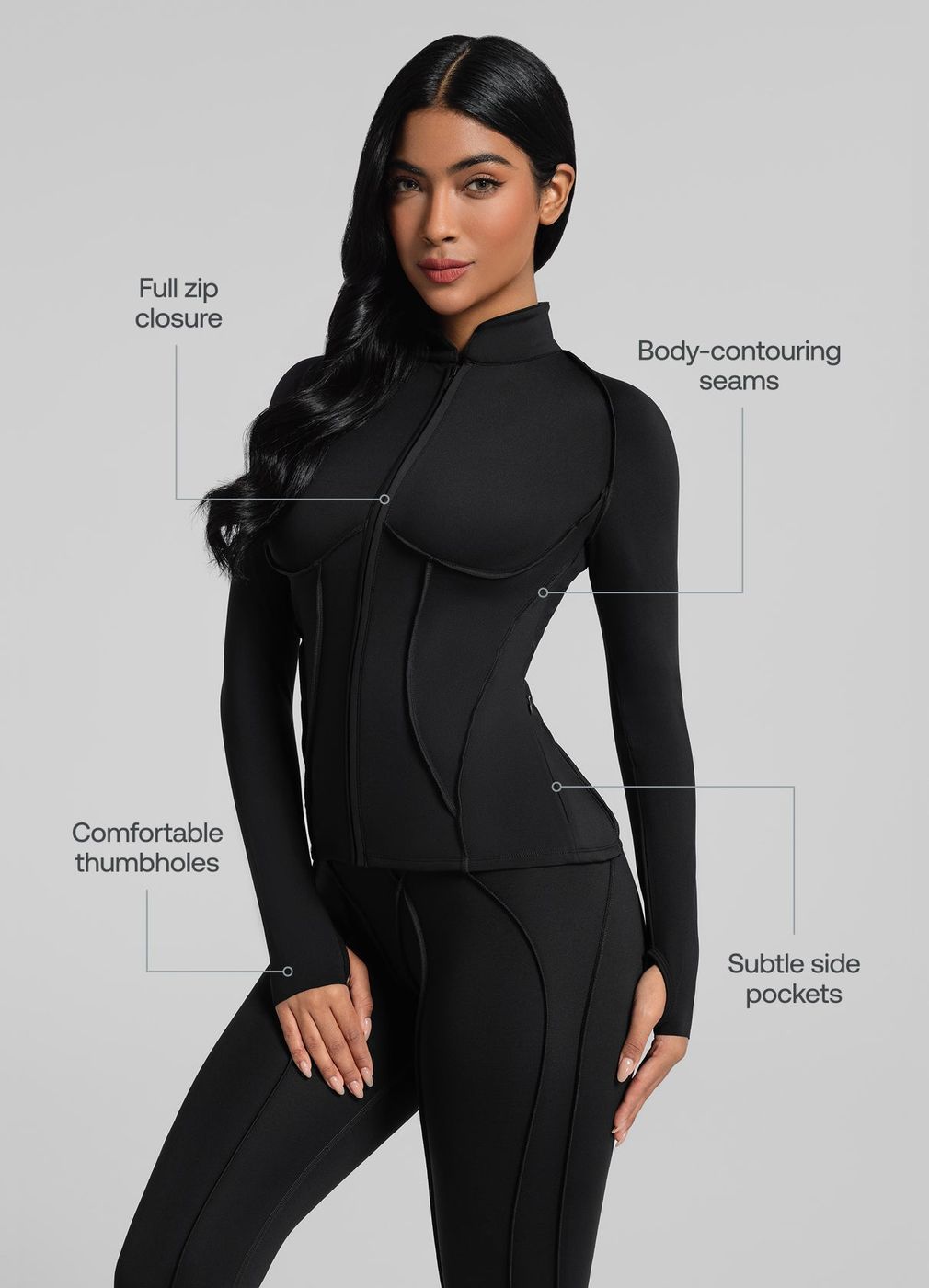 Contour Zip-up Long Sleeve Top in Black, second view