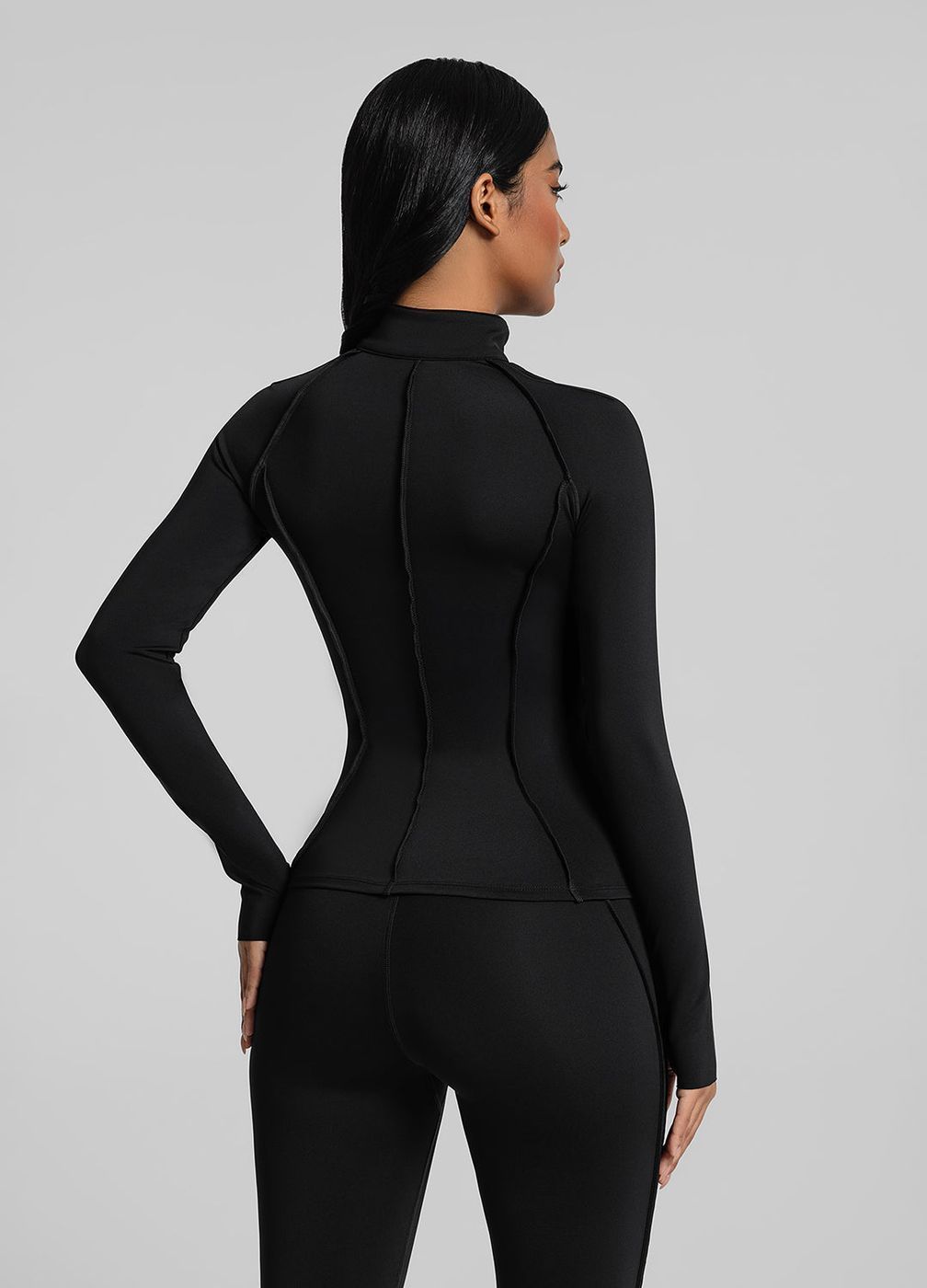 Contour Zip-up Long Sleeve Top in Black, detail