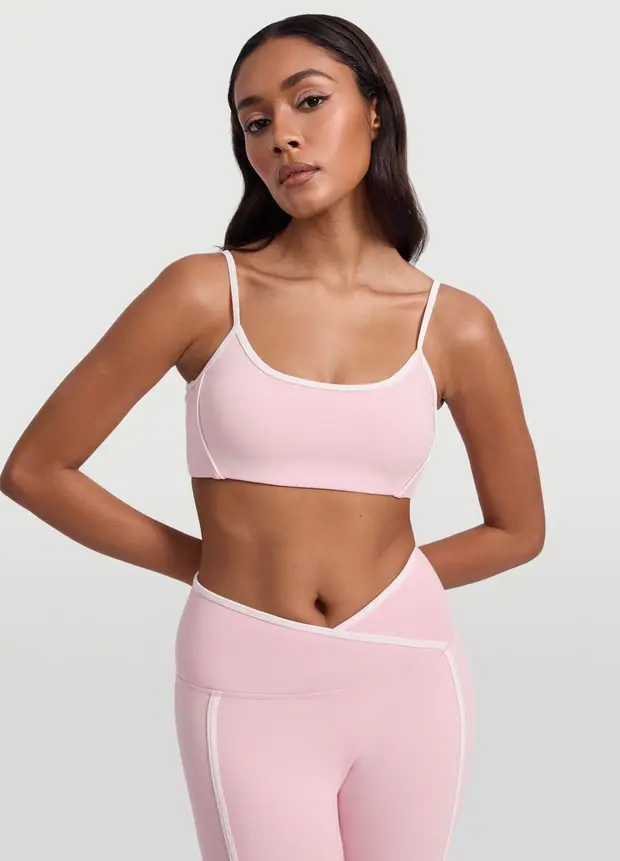 Contrast Scoop Top in Ballet Pink, front view