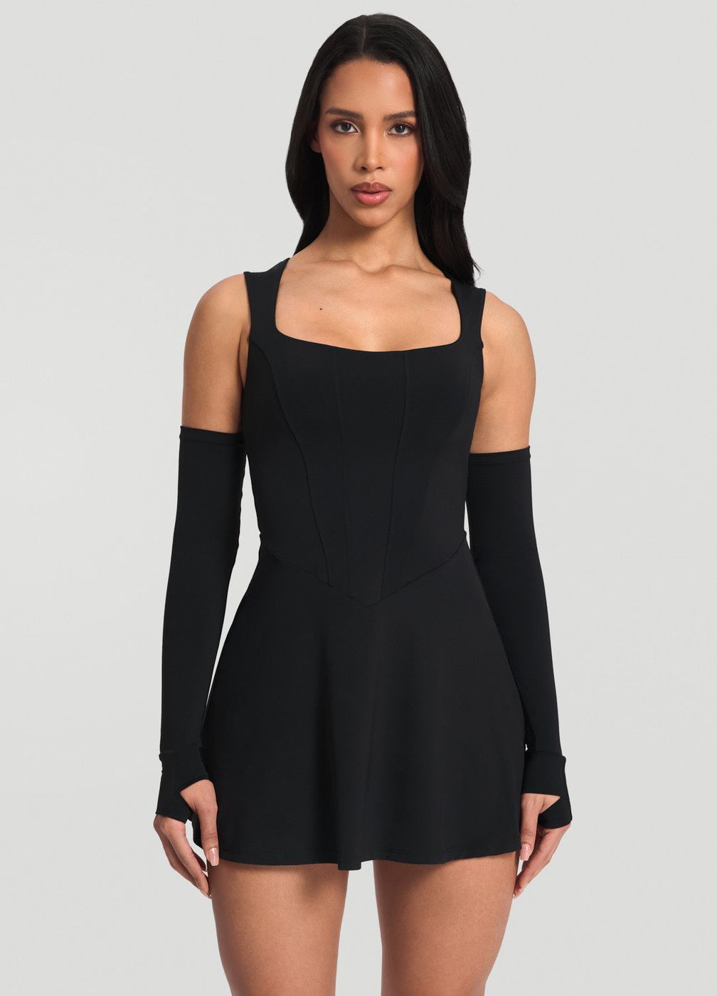 Corset Dress in Black, front view
