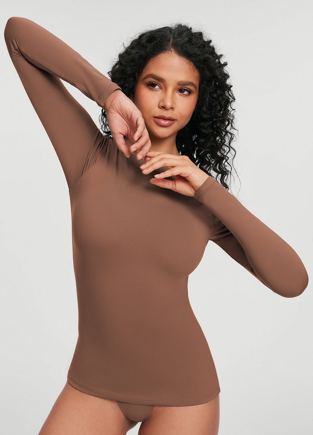 Crew Neck Long Sleeve Top in Mocha, second view