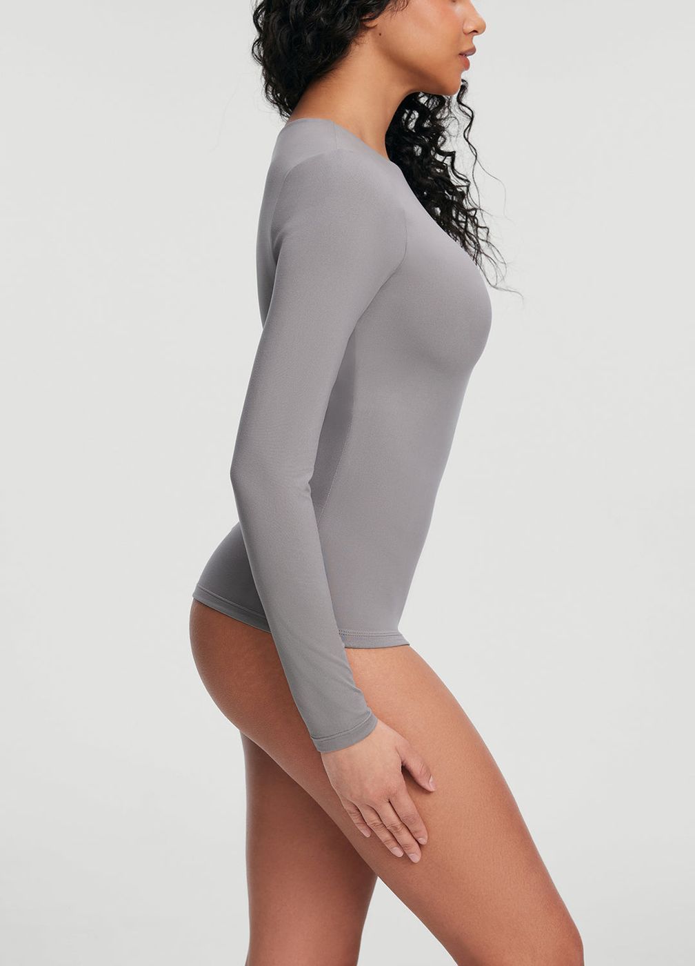 Crew Neck Long Sleeve Top in Cool Gray, detail