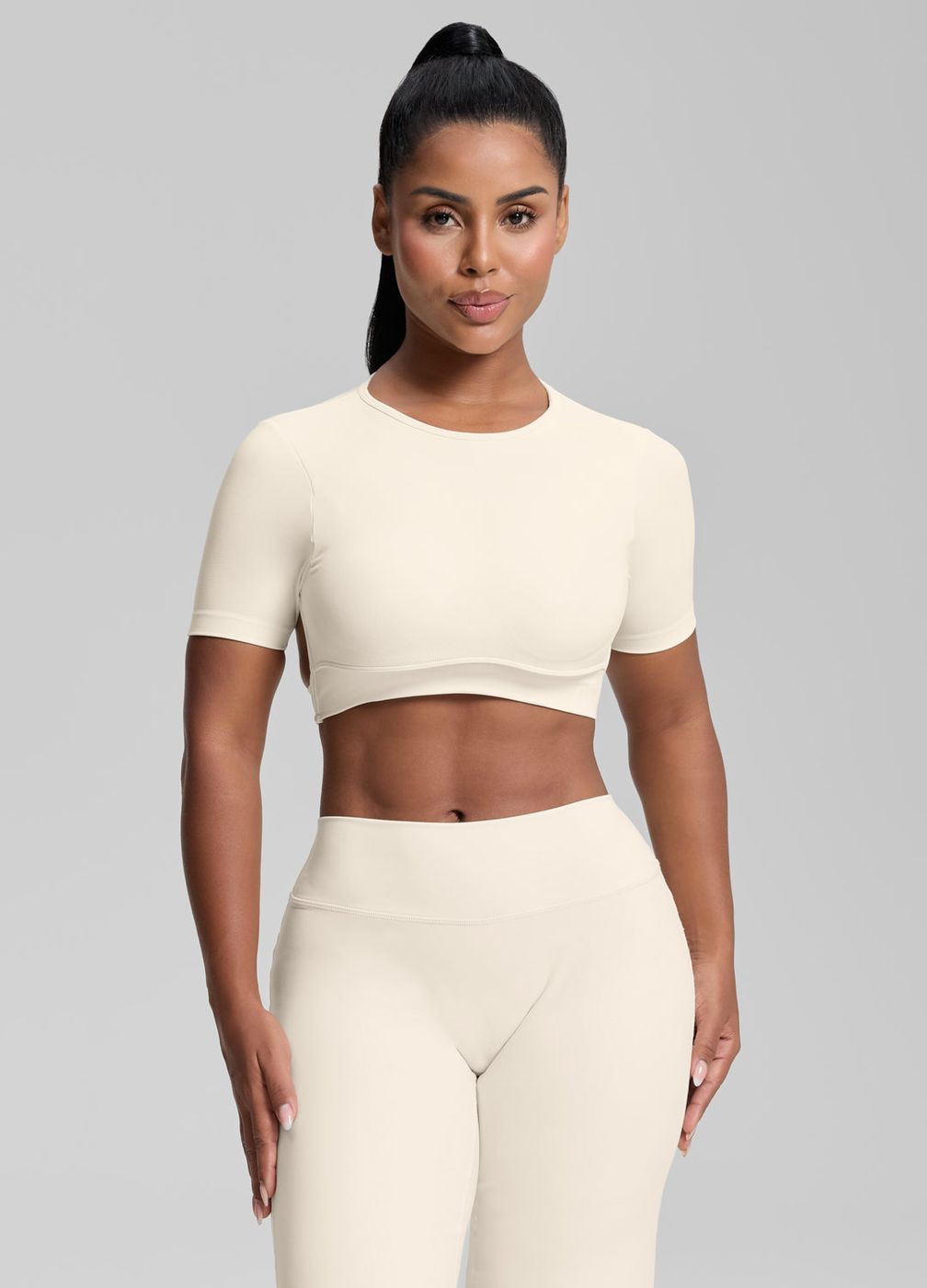 Crew Neckline Backless Crop Top in Ivory, second view