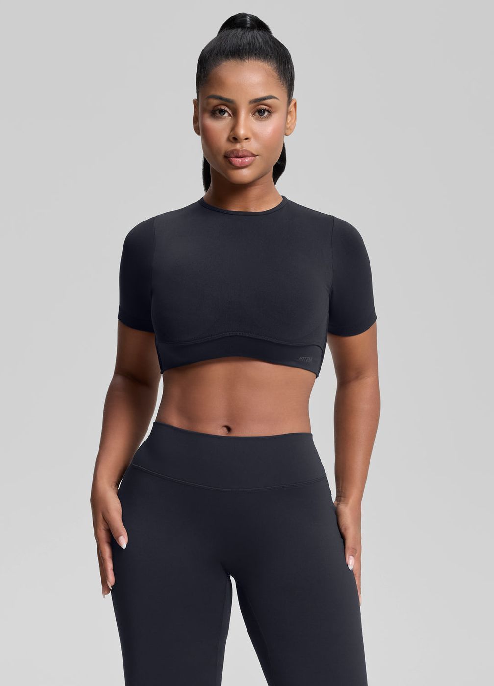 Crew Neckline Backless Crop Top in Black, second view