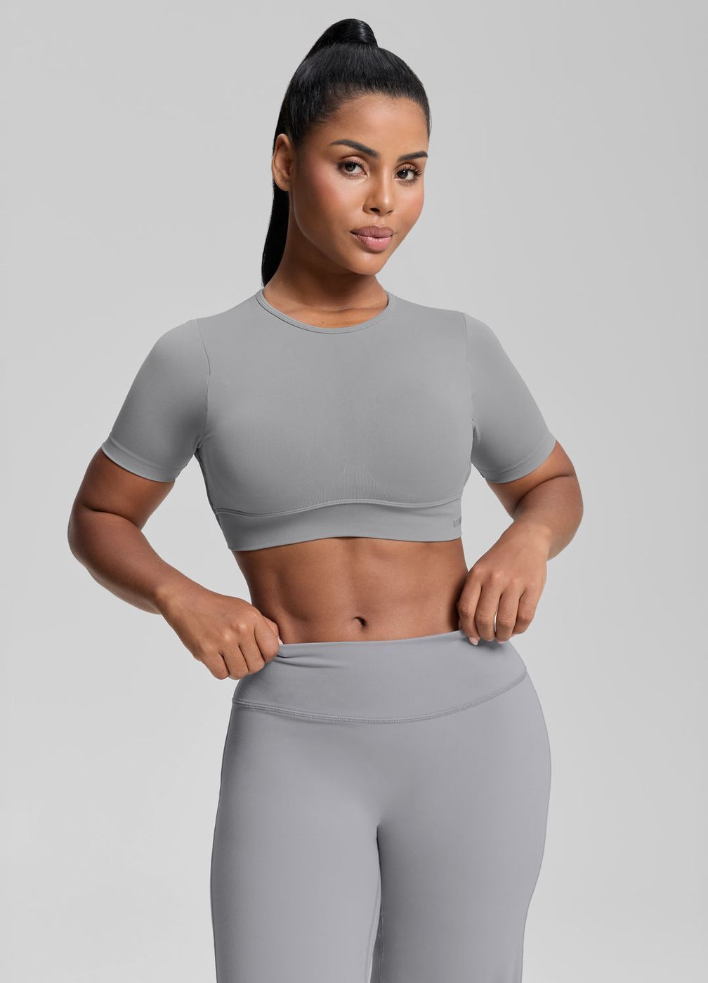 Crew Neckline Backless Crop Top in Ash Grey, second view