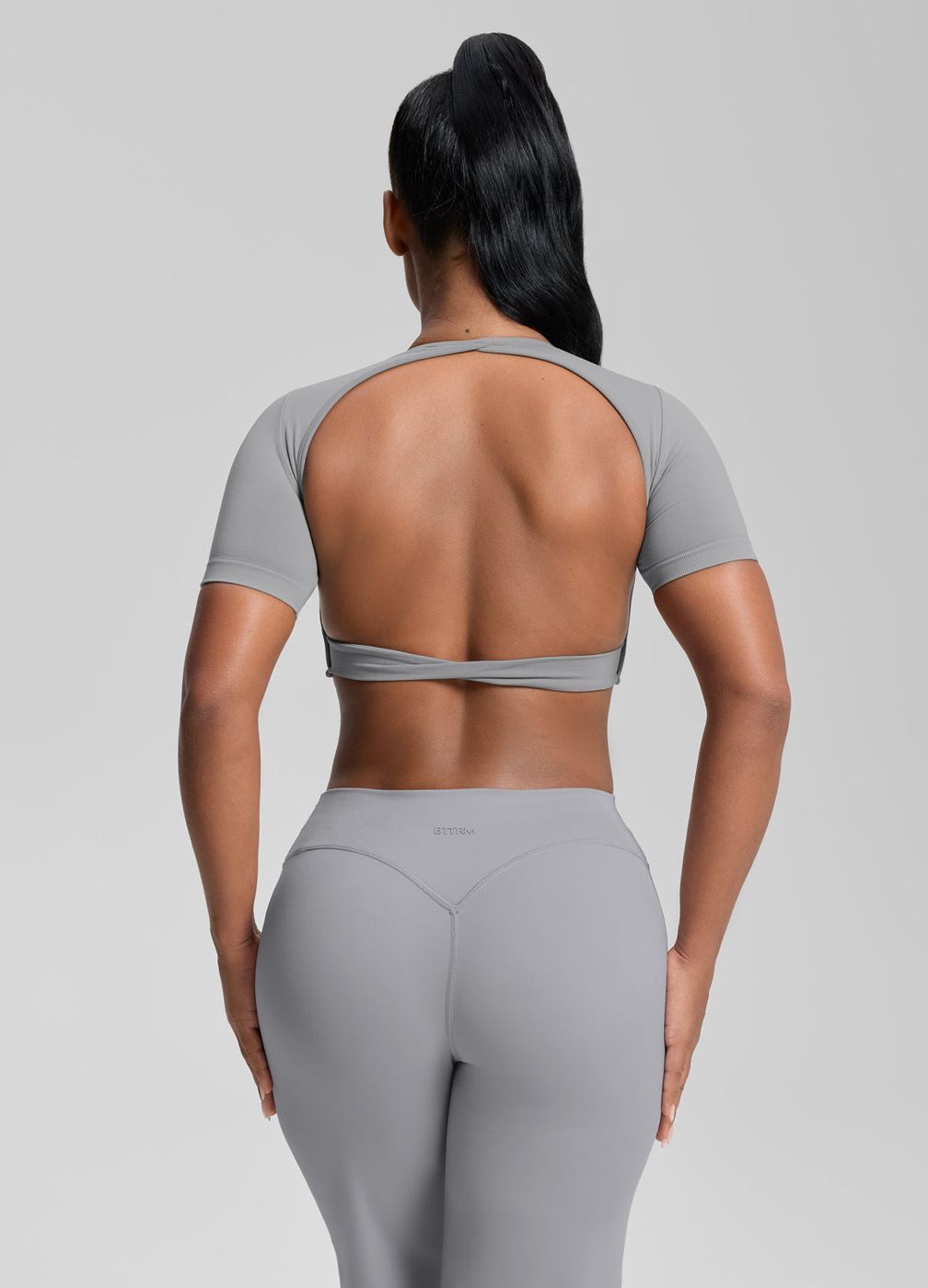 Crew Neckline Backless Crop Top in Ash Grey, detail