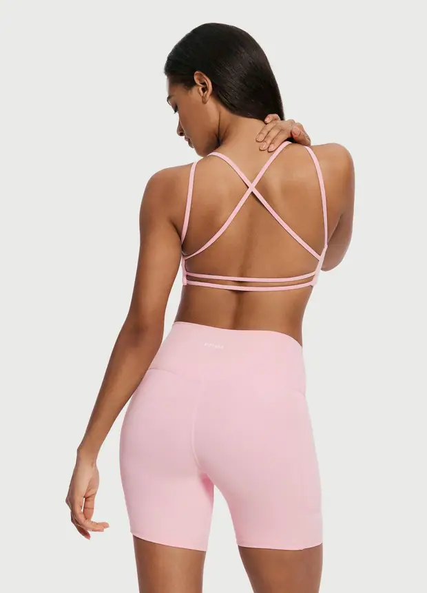Criss Cross Back Top in Ballet Pink, front view