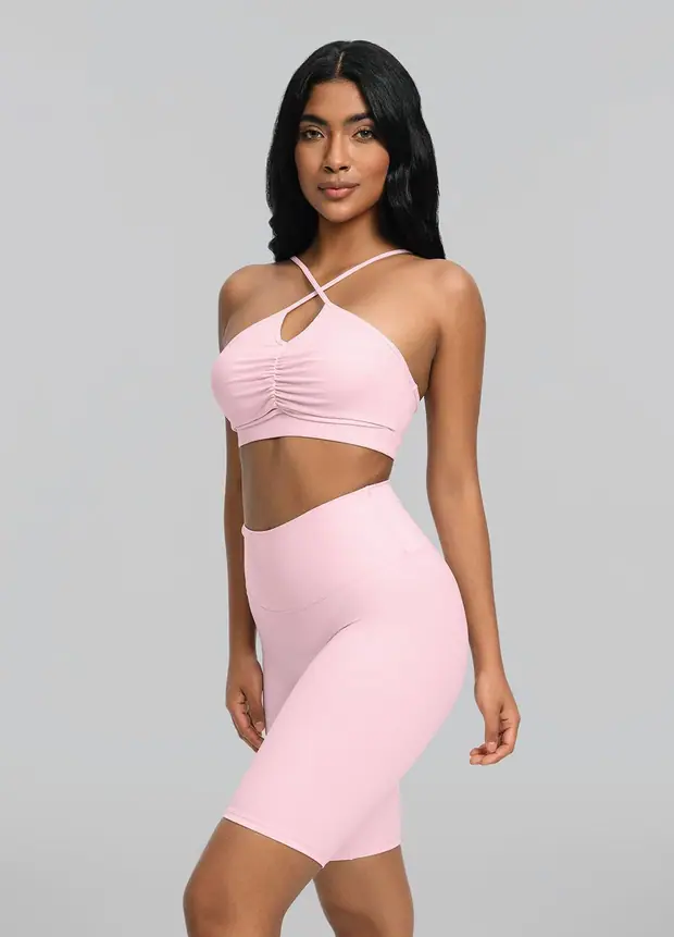 Criss-cross Bra Top in Ballet Pink, front view
