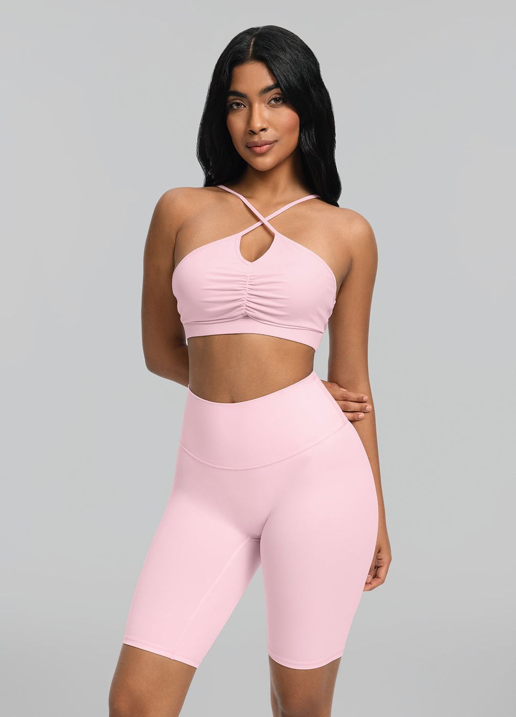 Criss-cross Bra Top in Ballet Pink, detail