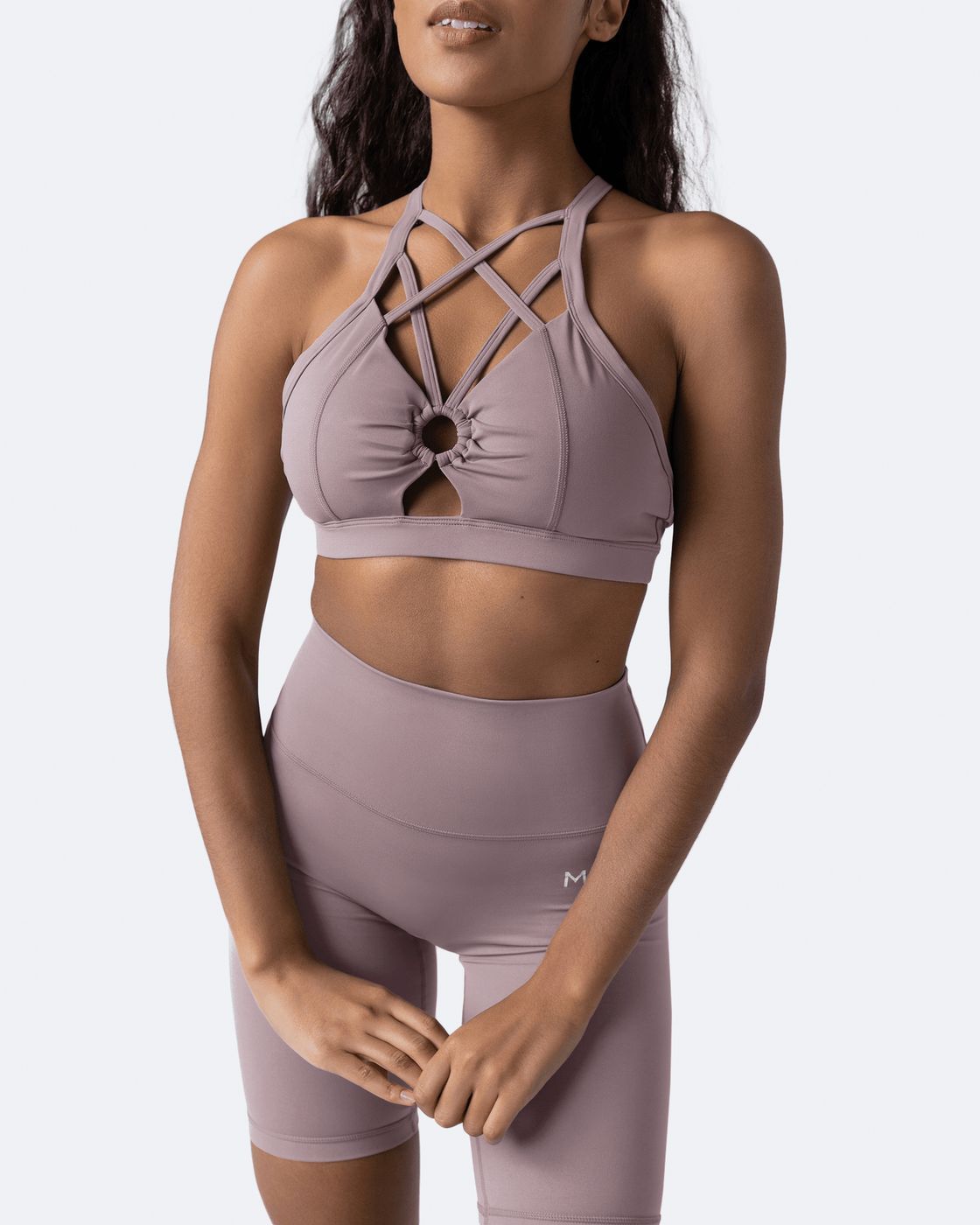 Criss Cross Front Top in Dusty Pink, front view