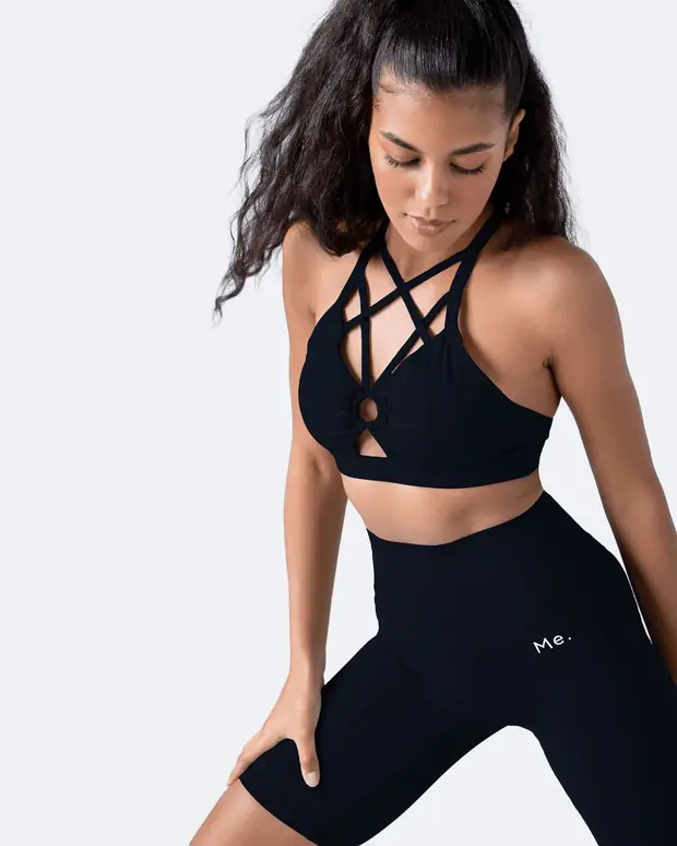 Criss Cross Front Top in Black, front view
