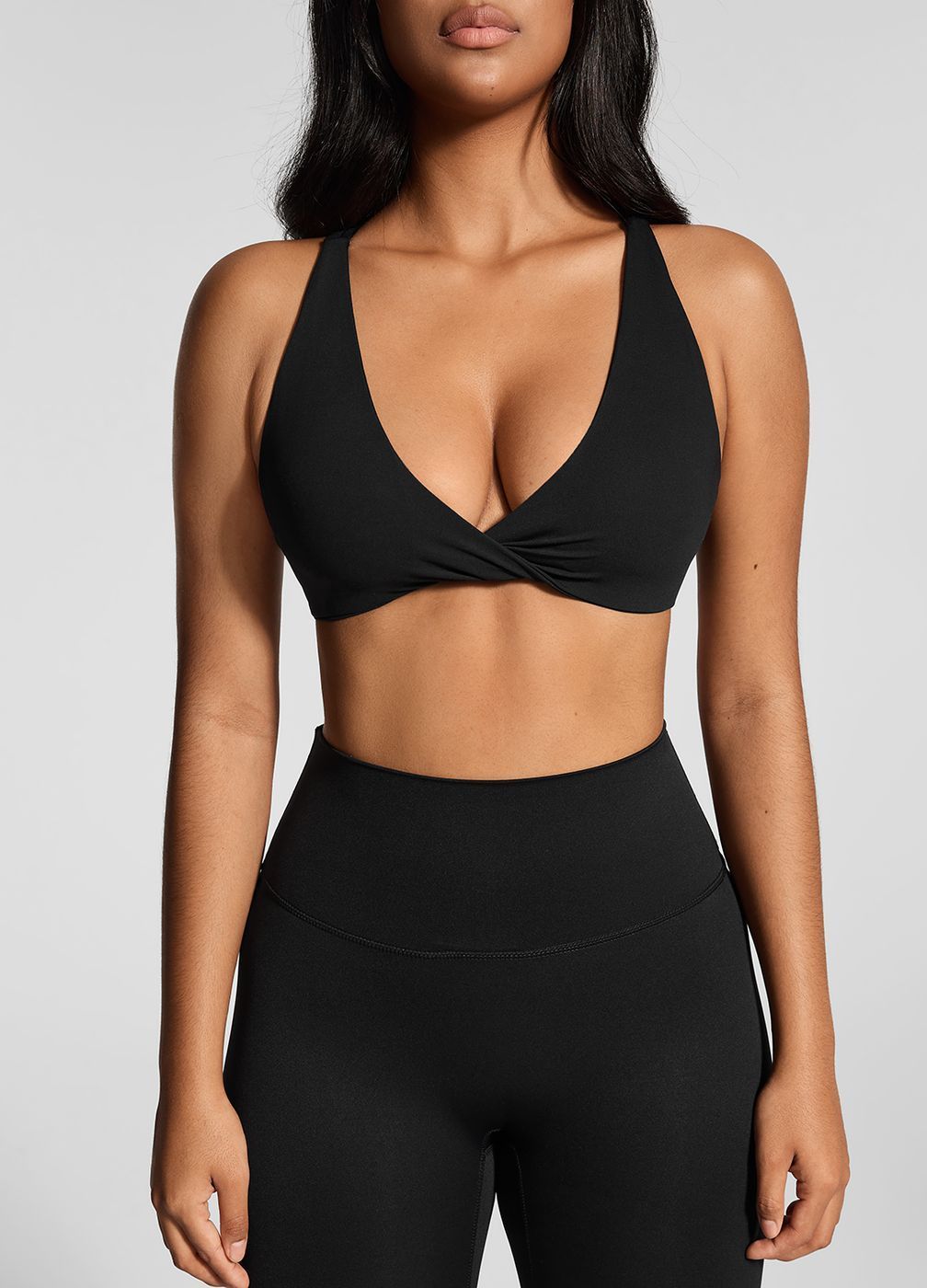 Criss-cross V-neck Bra in Black, front view
