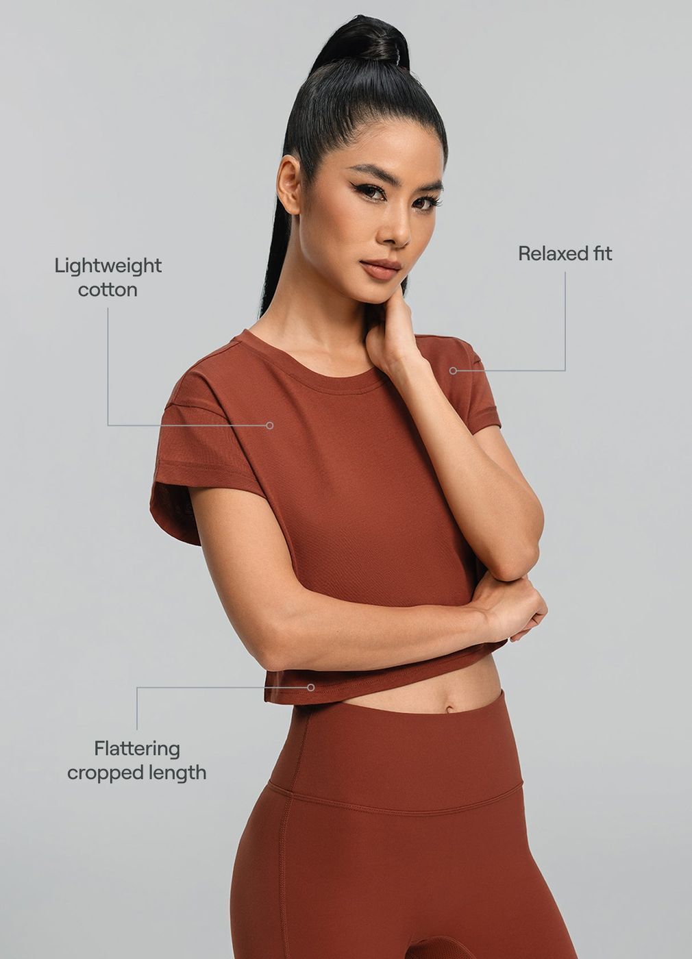 Cropped Cotton T-shirt in Rust Brown, second view