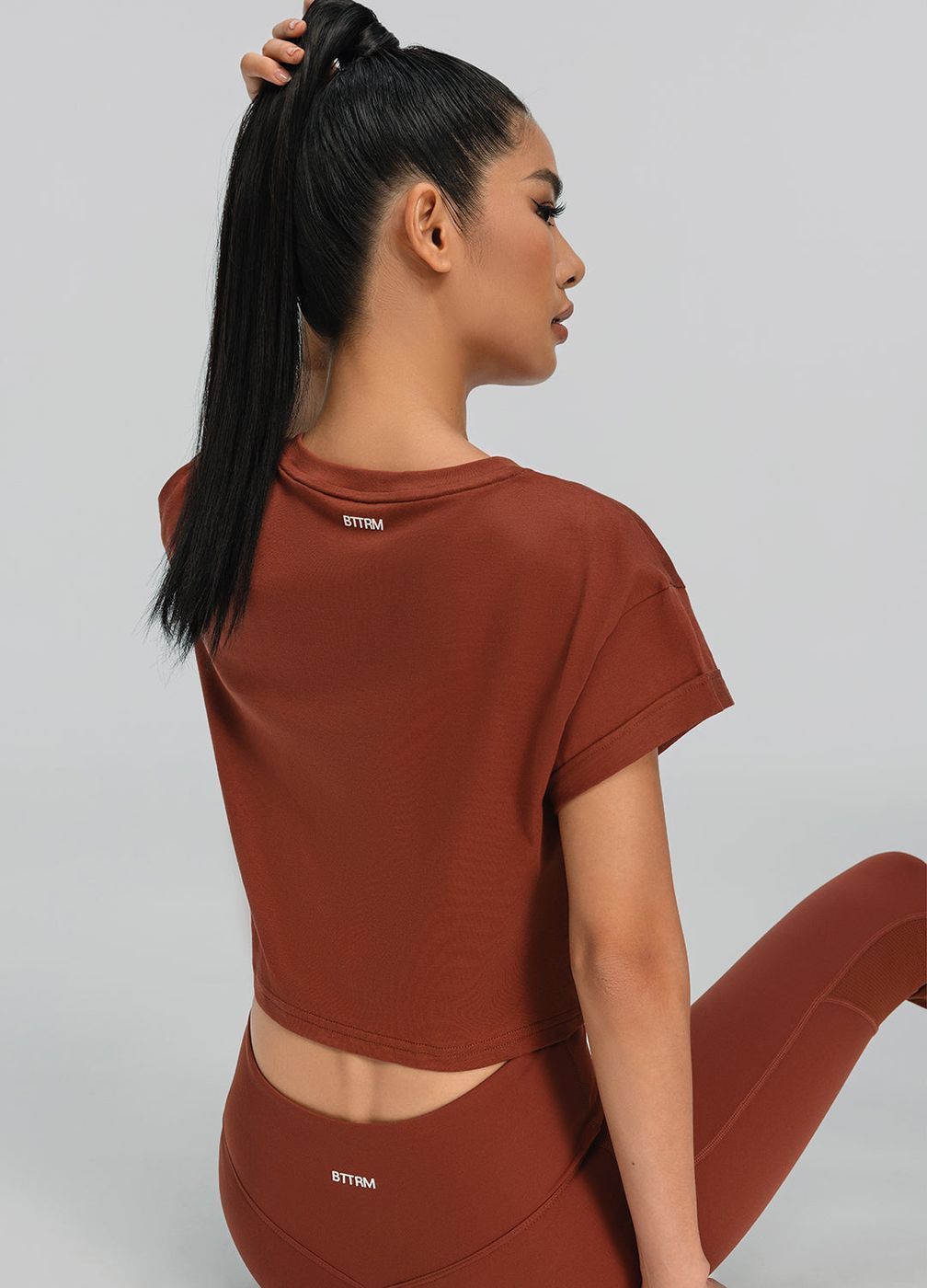 Cropped Cotton T-shirt in Rust Brown, detail