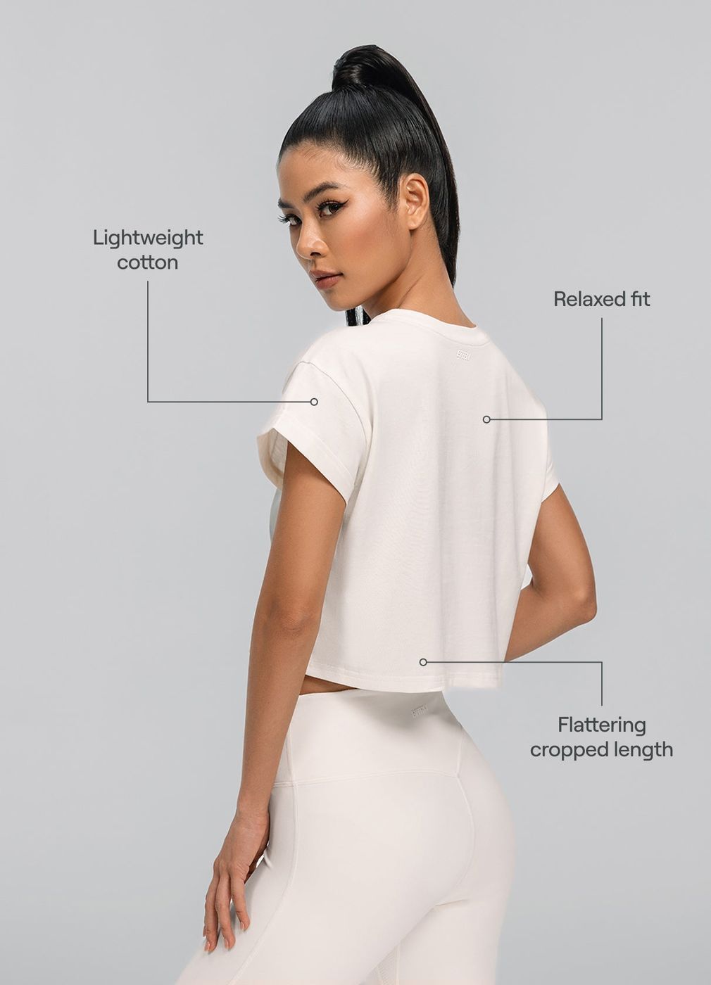 Cropped Cotton T-shirt in Ivory, second view