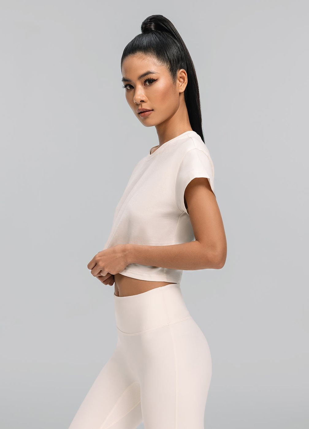 Cropped Cotton T-shirt in Ivory, detail
