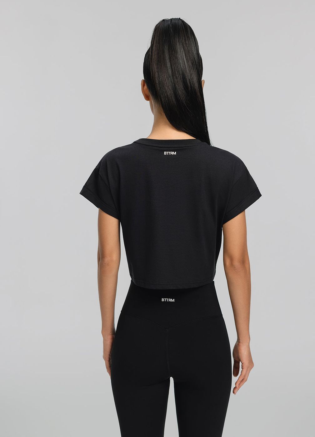 Cropped Cotton T-shirt in Black, detail