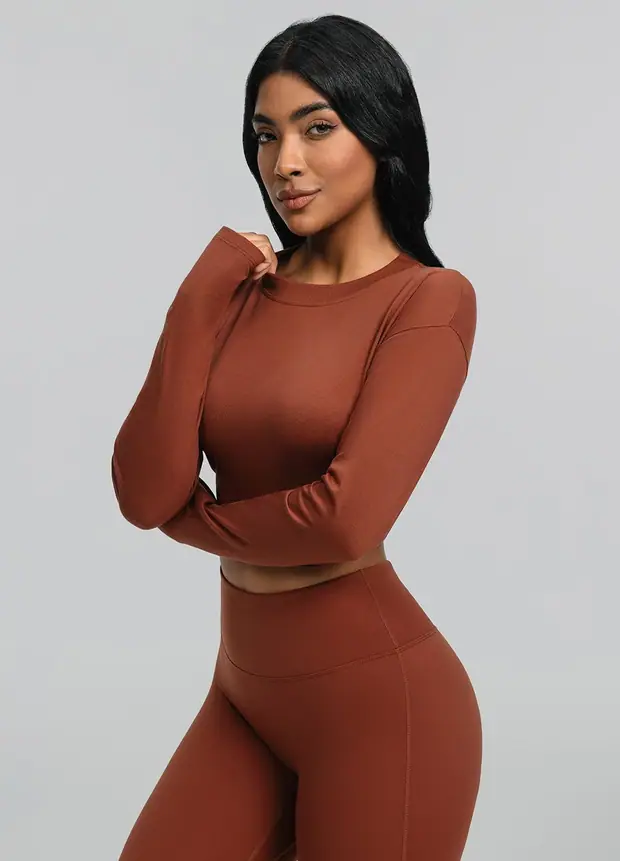 Cropped Long Sleeve in Rust Brown, front view