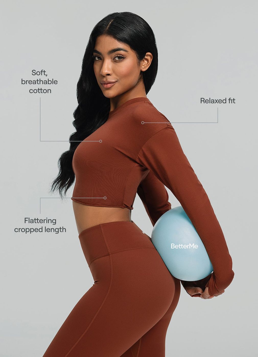 Cropped Long Sleeve in Rust Brown, second view