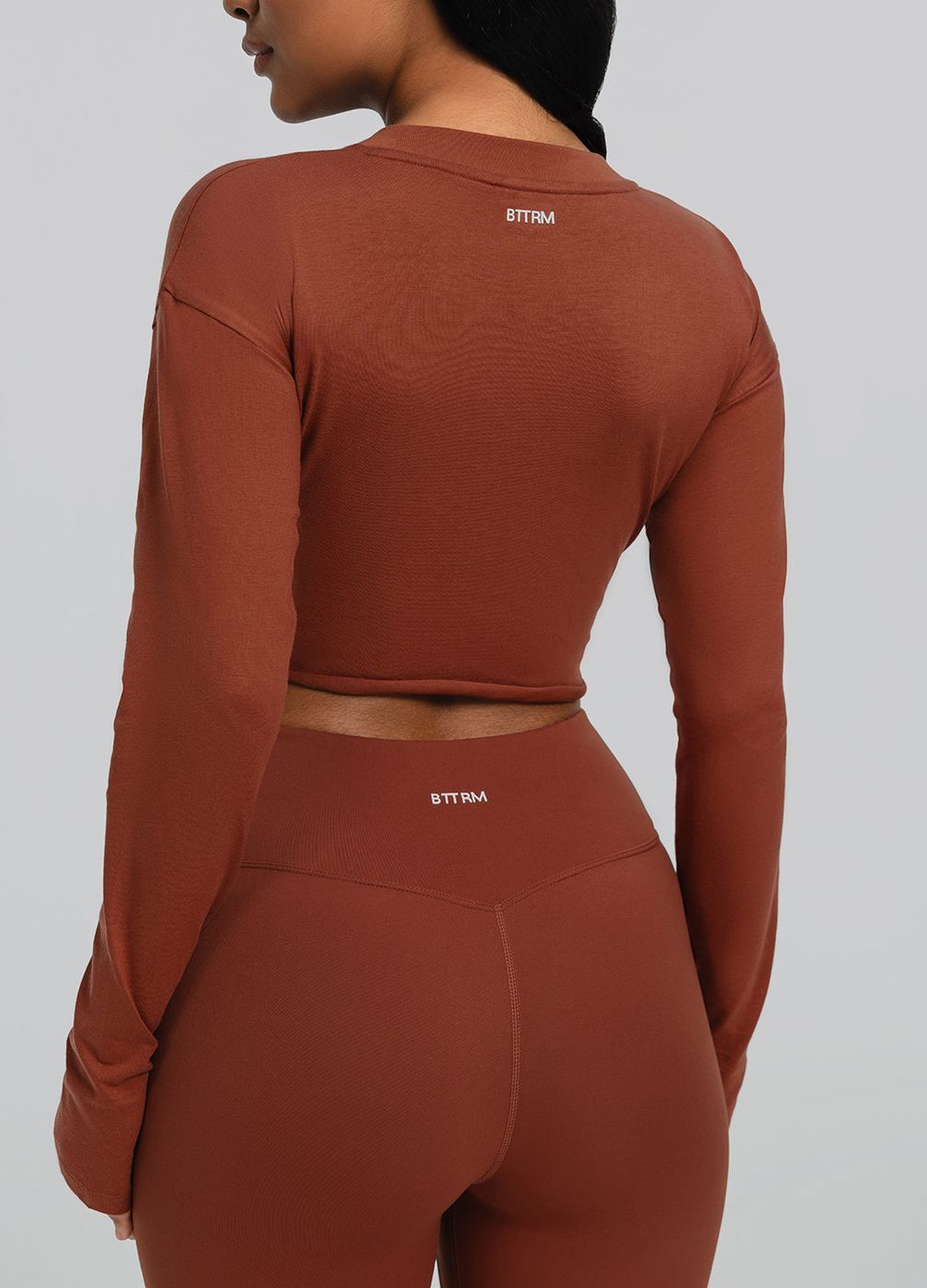 Cropped Long Sleeve in Rust Brown, detail